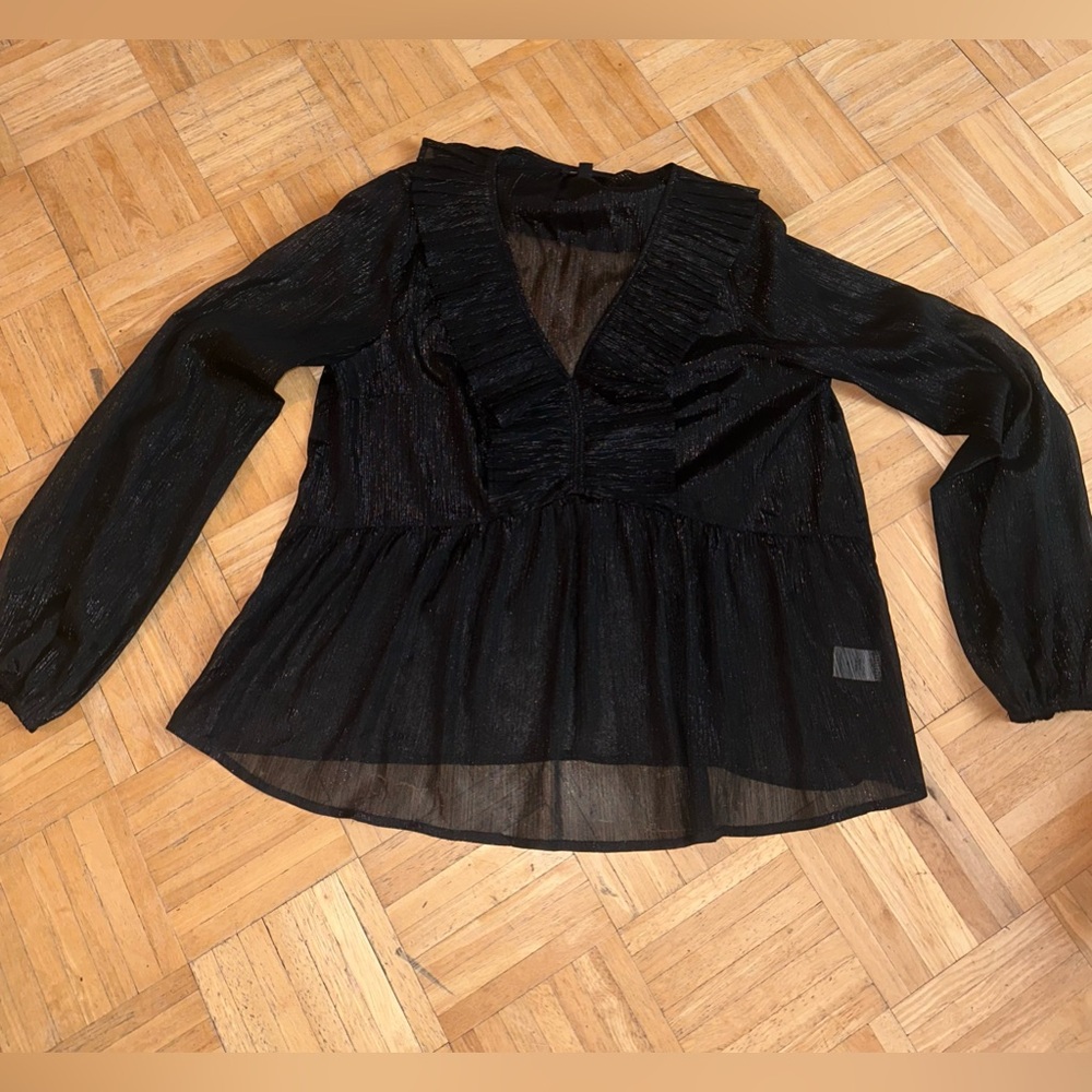 Black sheer/sparkly long sleeve blouse with ruffles